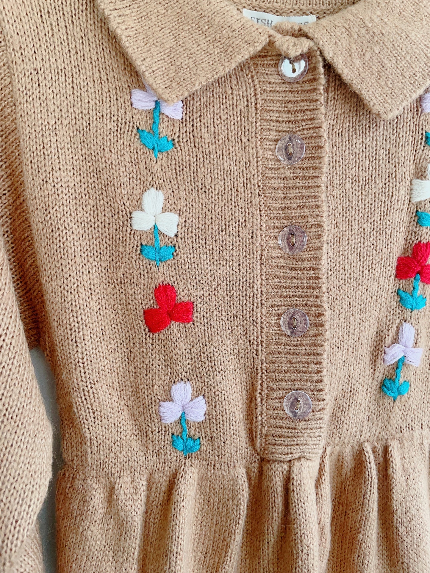 +FISH&KIDS+ Camel Dress with Embroidered Flowers and Buttons