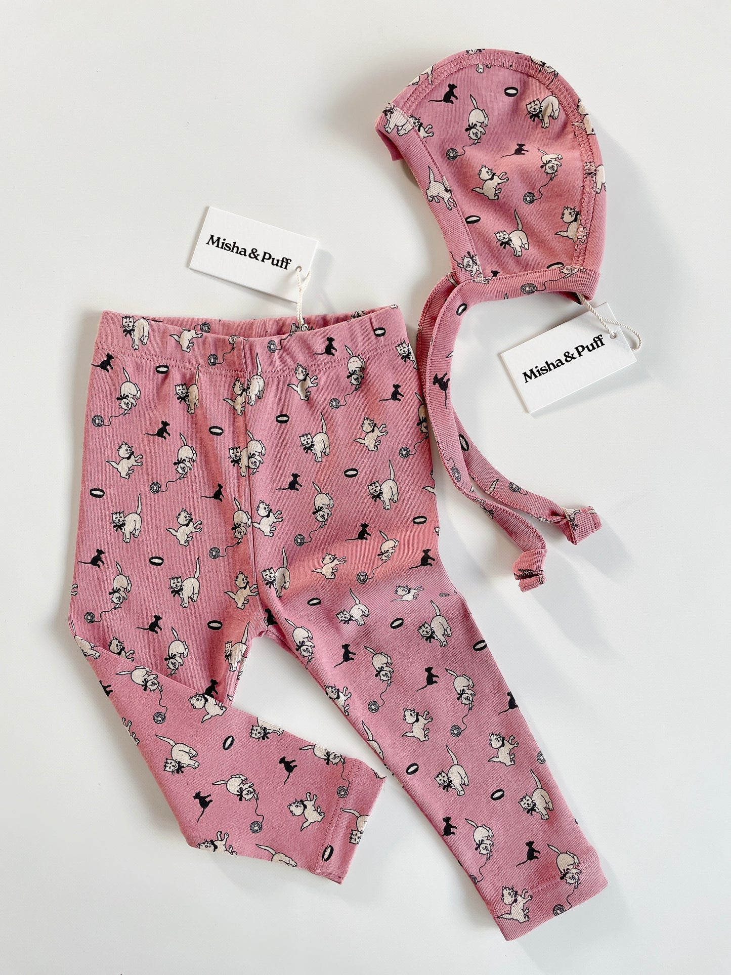 +Misha&Puff+ Baby Legging - Antique Rose Cat & Mouse