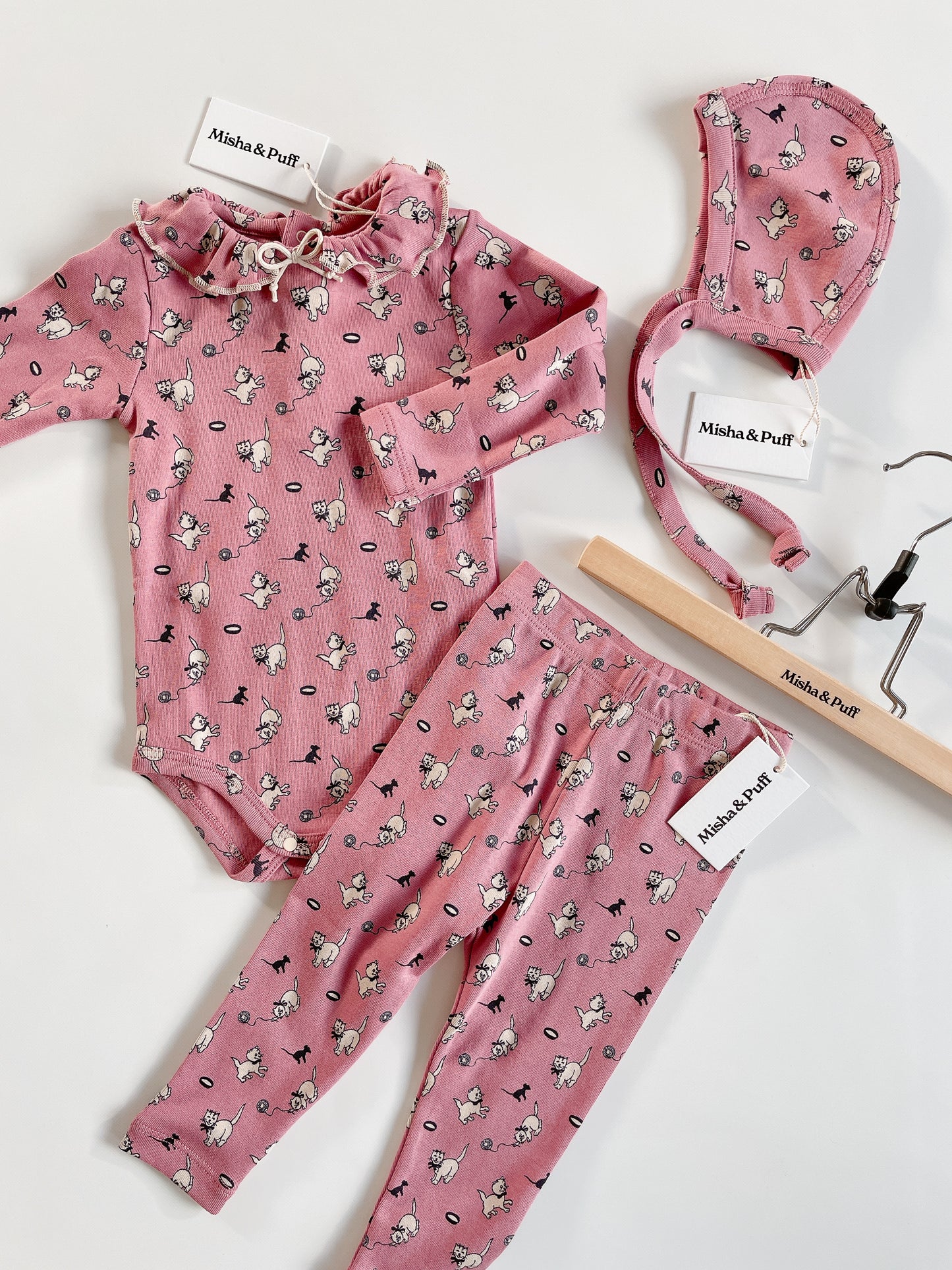 +Misha&Puff+ Baby Legging - Antique Rose Cat & Mouse