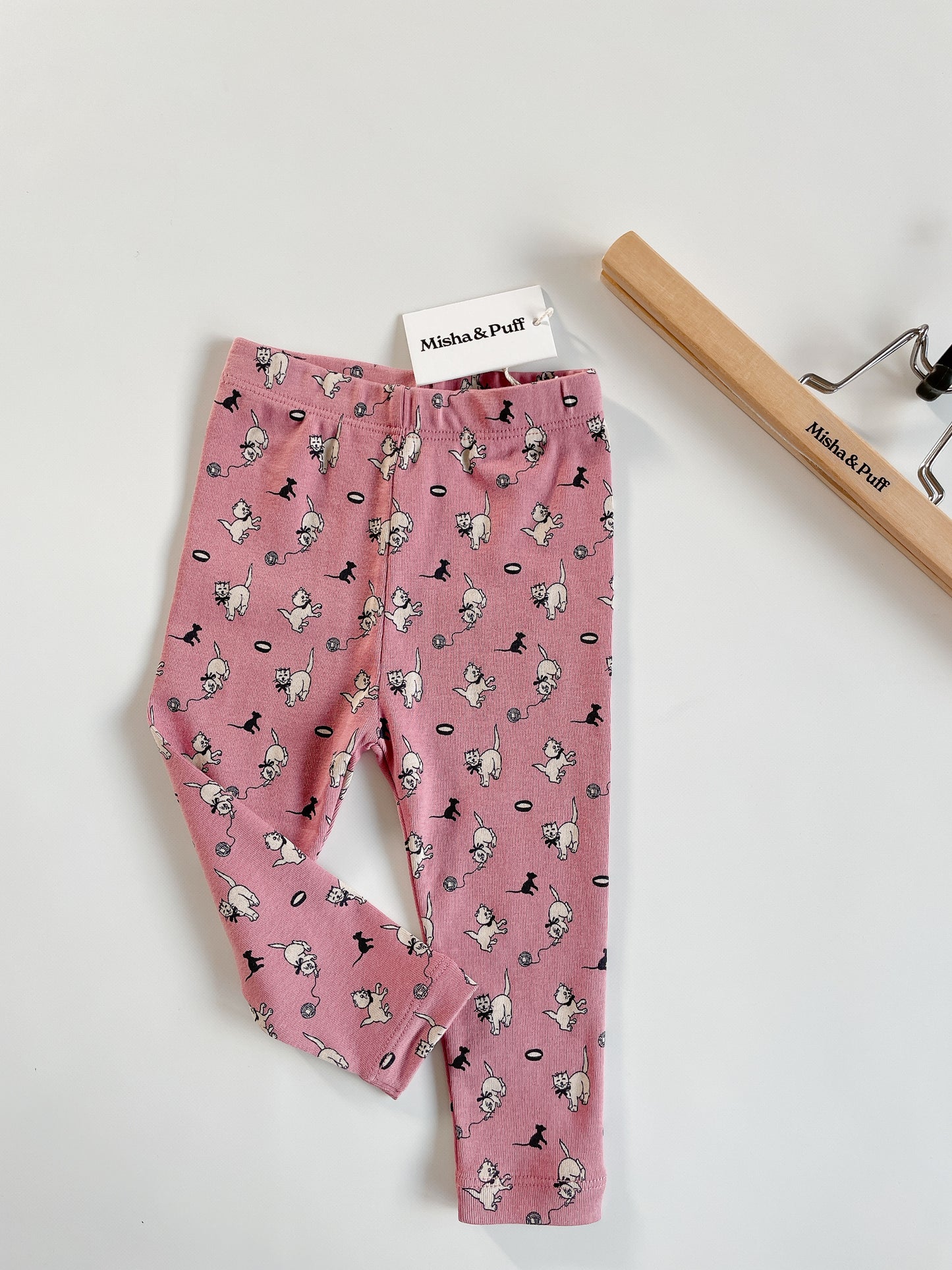 +Misha&Puff+ Baby Legging - Antique Rose Cat & Mouse