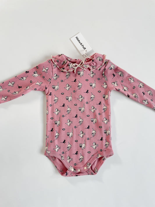 +Misha&Puff+ Baby Pattie Onesie - Antique Rose Cat & Mouse
