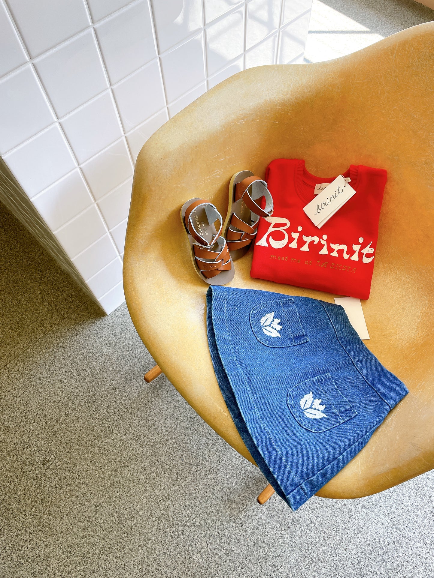 +Birinit Petit+ Denim embroidered mini skirt