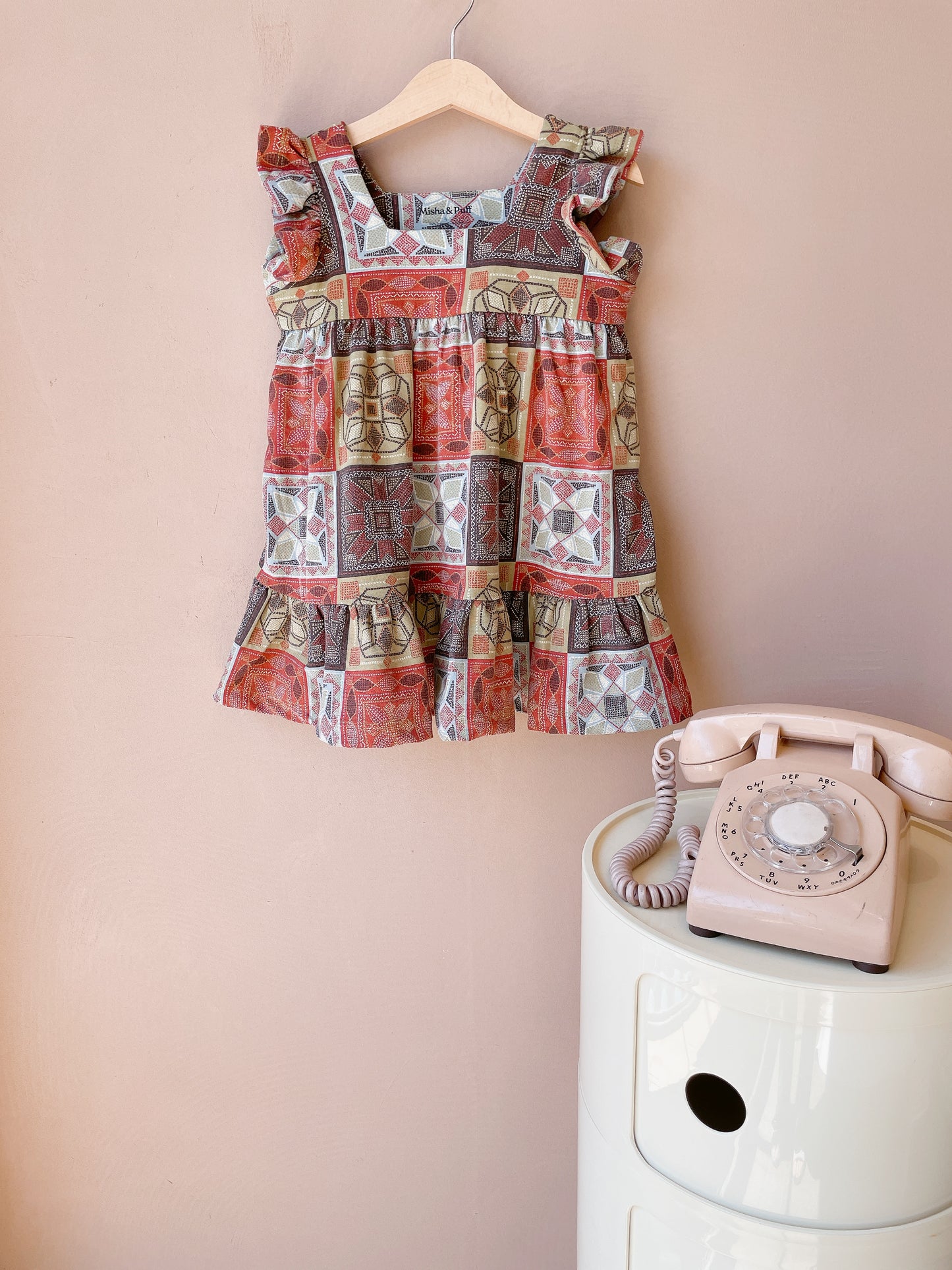 +Misha&Puff+ Ruffle Sleeve Dress - Chili Spice Cross Stitch
