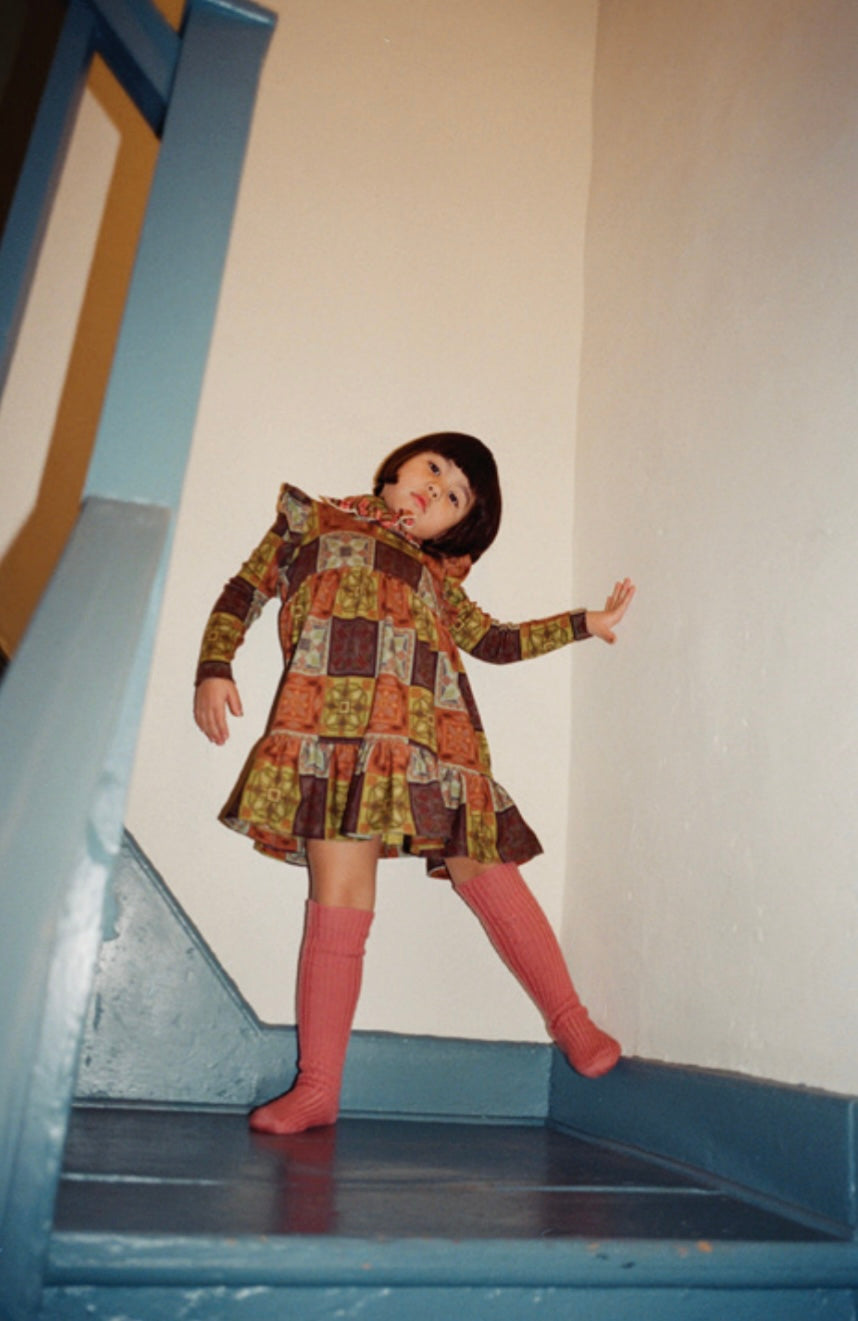 +Misha&Puff+ Ruffle Sleeve Dress - Chili Spice Cross Stitch