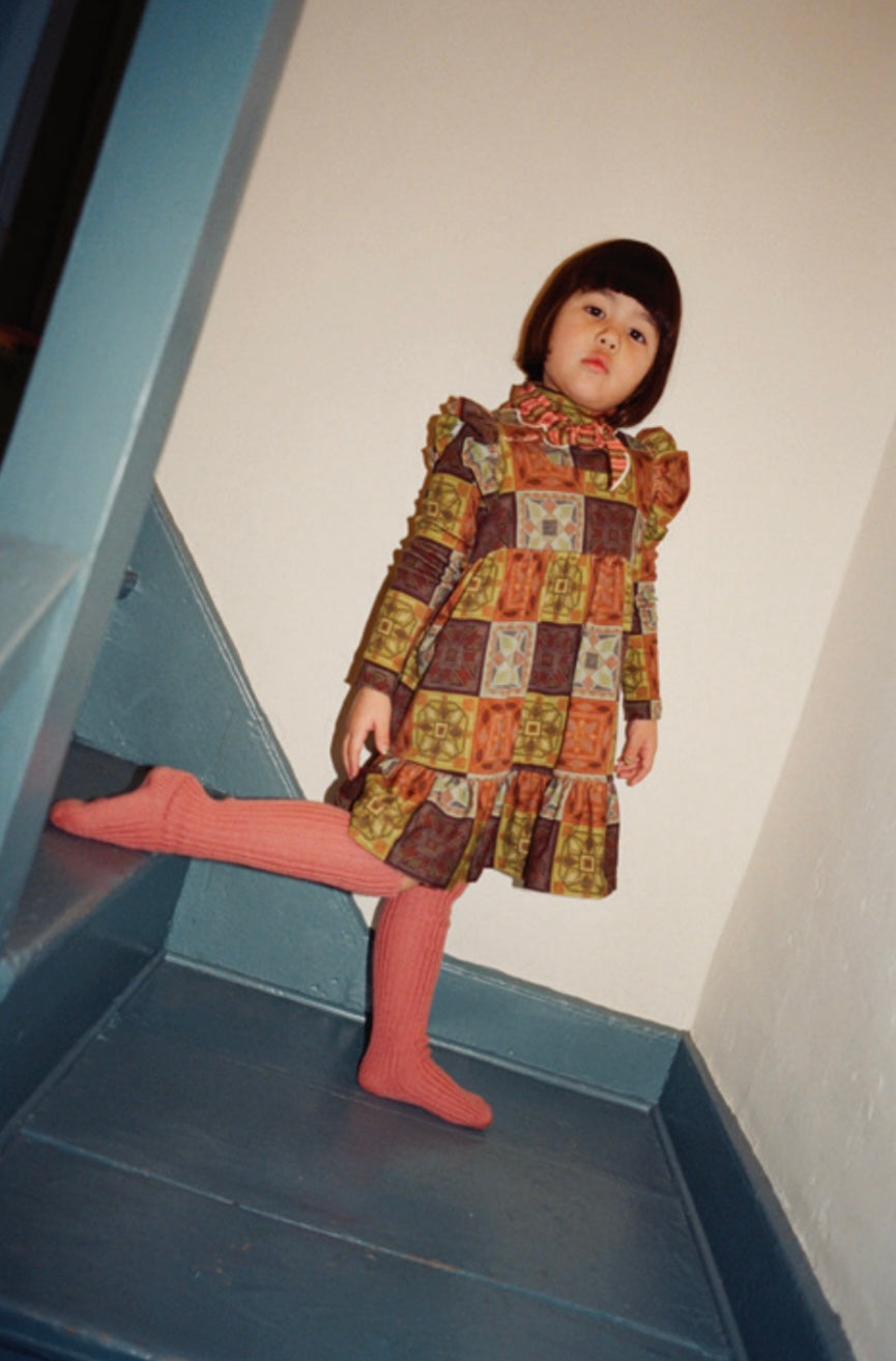 +Misha&Puff+ Ruffle Sleeve Dress - Chili Spice Cross Stitch