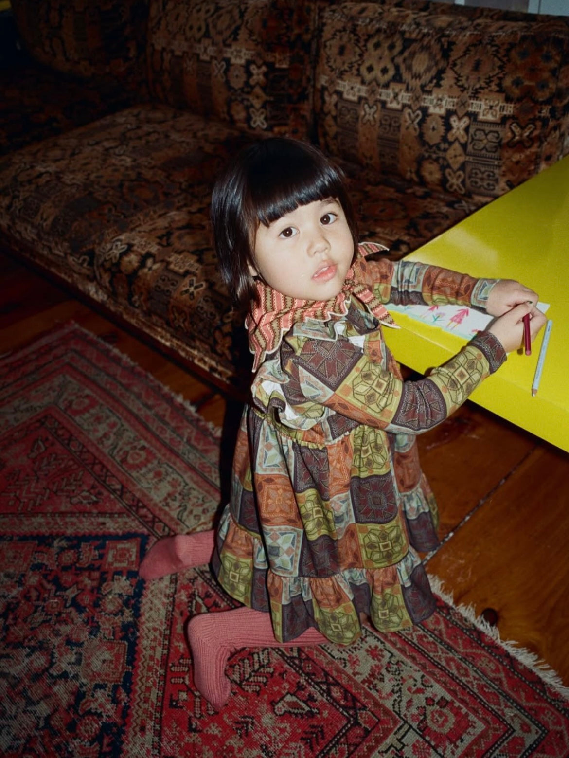 +Misha&Puff+ Ruffle Sleeve Dress - Chili Spice Cross Stitch