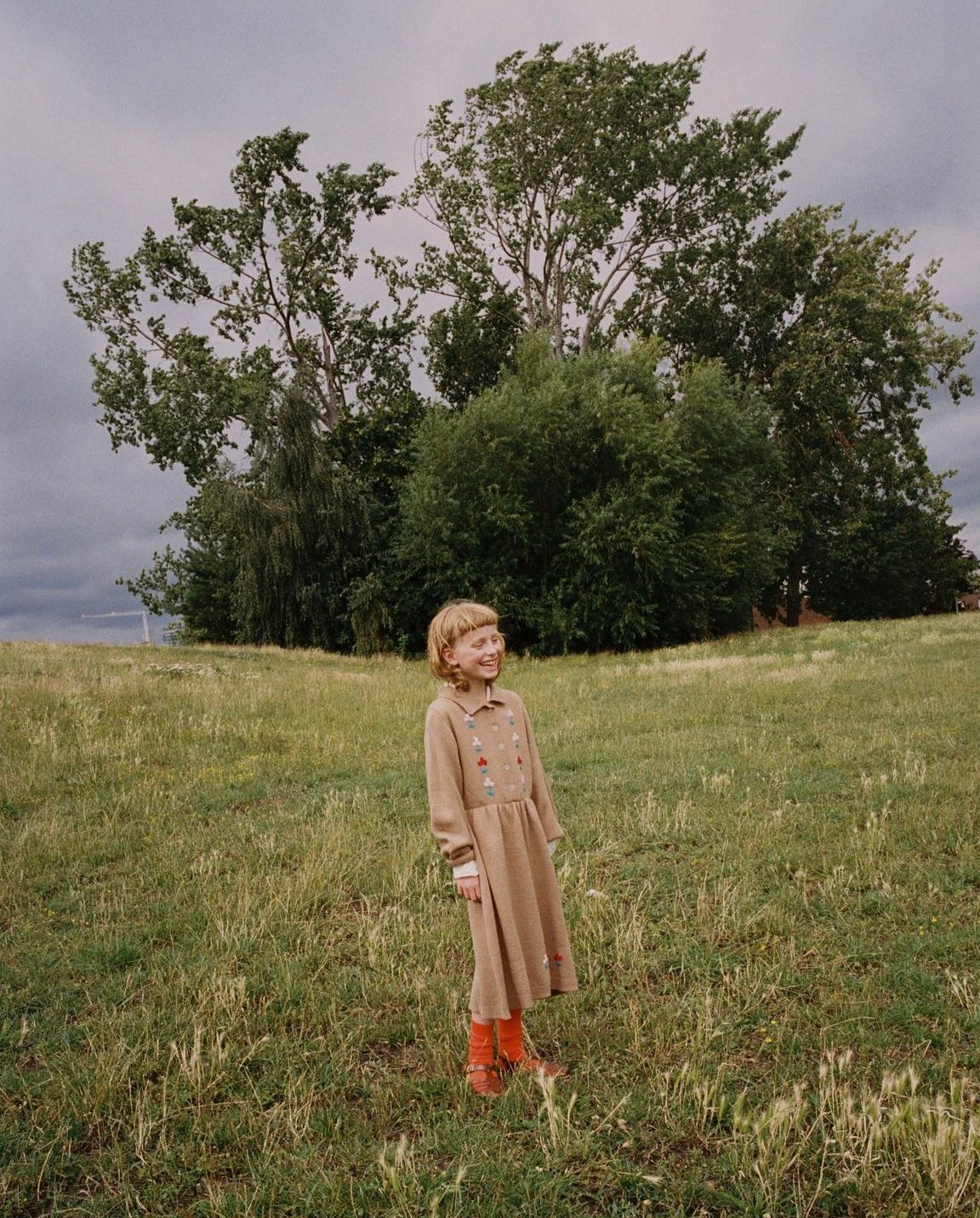 +FISH&KIDS+ Camel Dress with Embroidered Flowers and Buttons