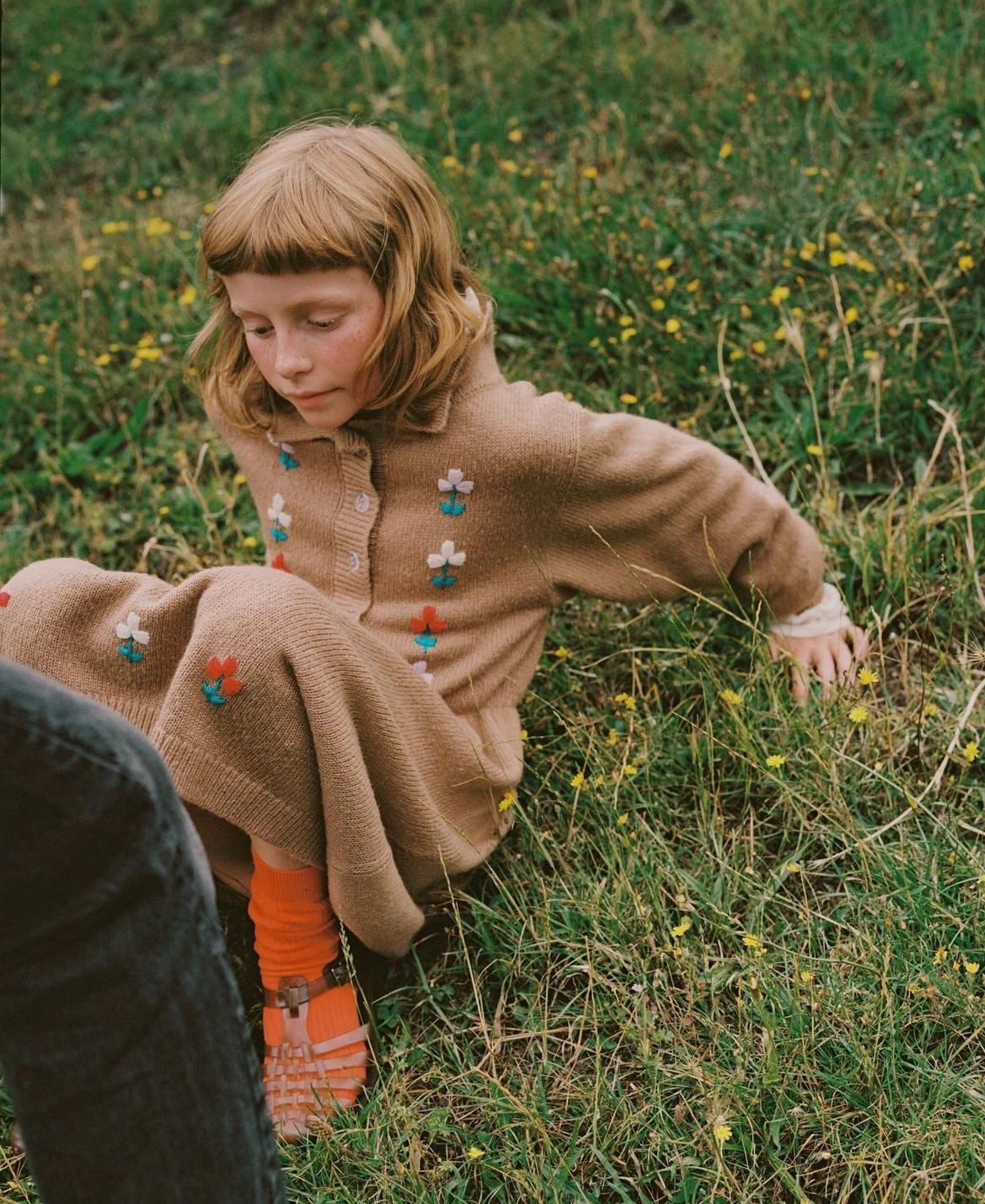 +FISH&KIDS+ Camel Dress with Embroidered Flowers and Buttons