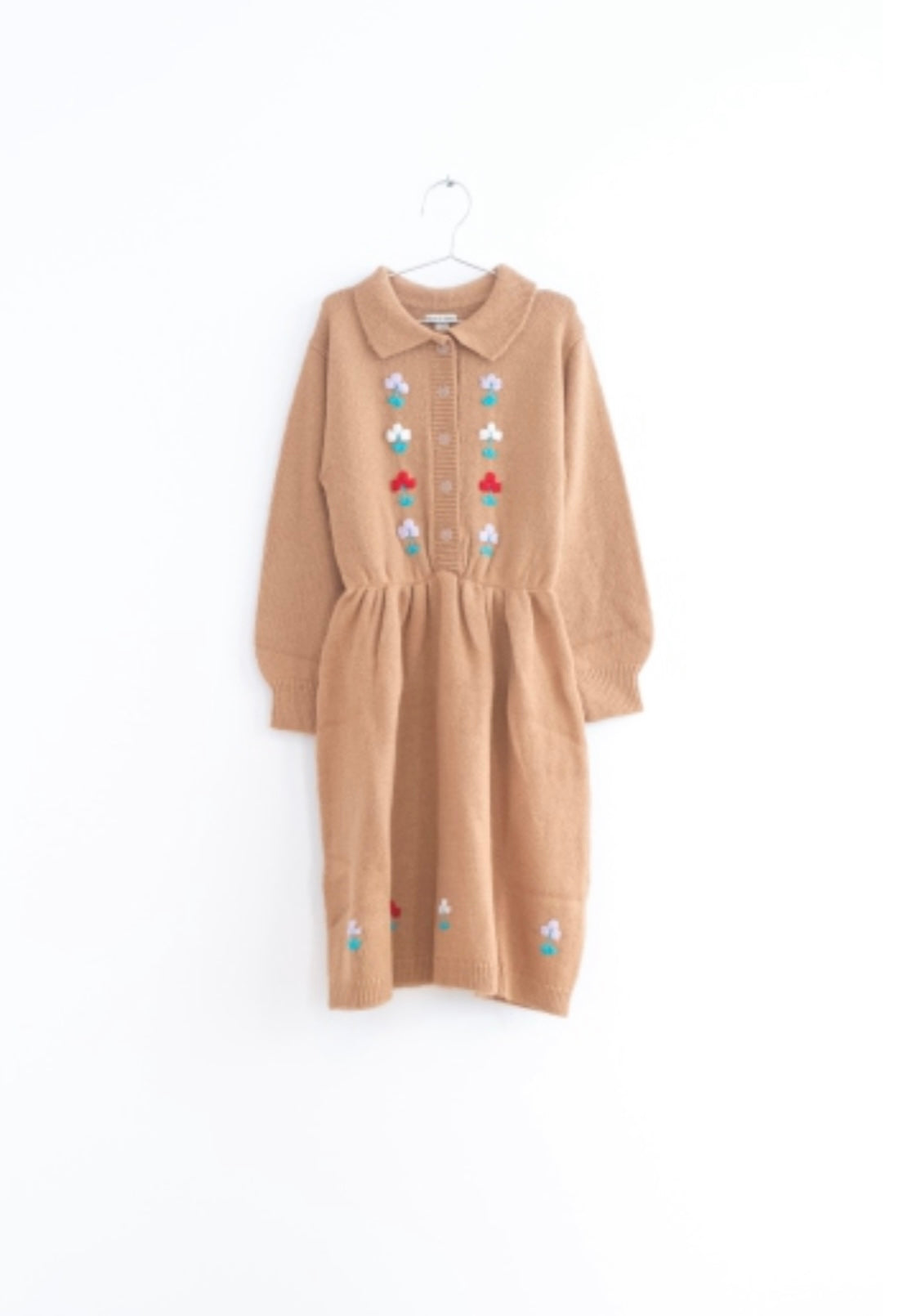 +FISH&KIDS+ Camel Dress with Embroidered Flowers and Buttons