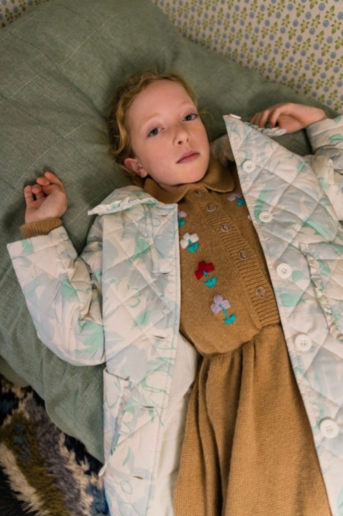 +FISH&KIDS+ Camel Dress with Embroidered Flowers and Buttons