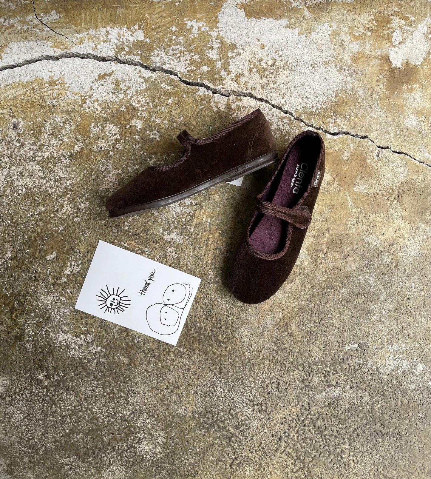 +Cienta+ Velour Velcro Mary Jane - brown