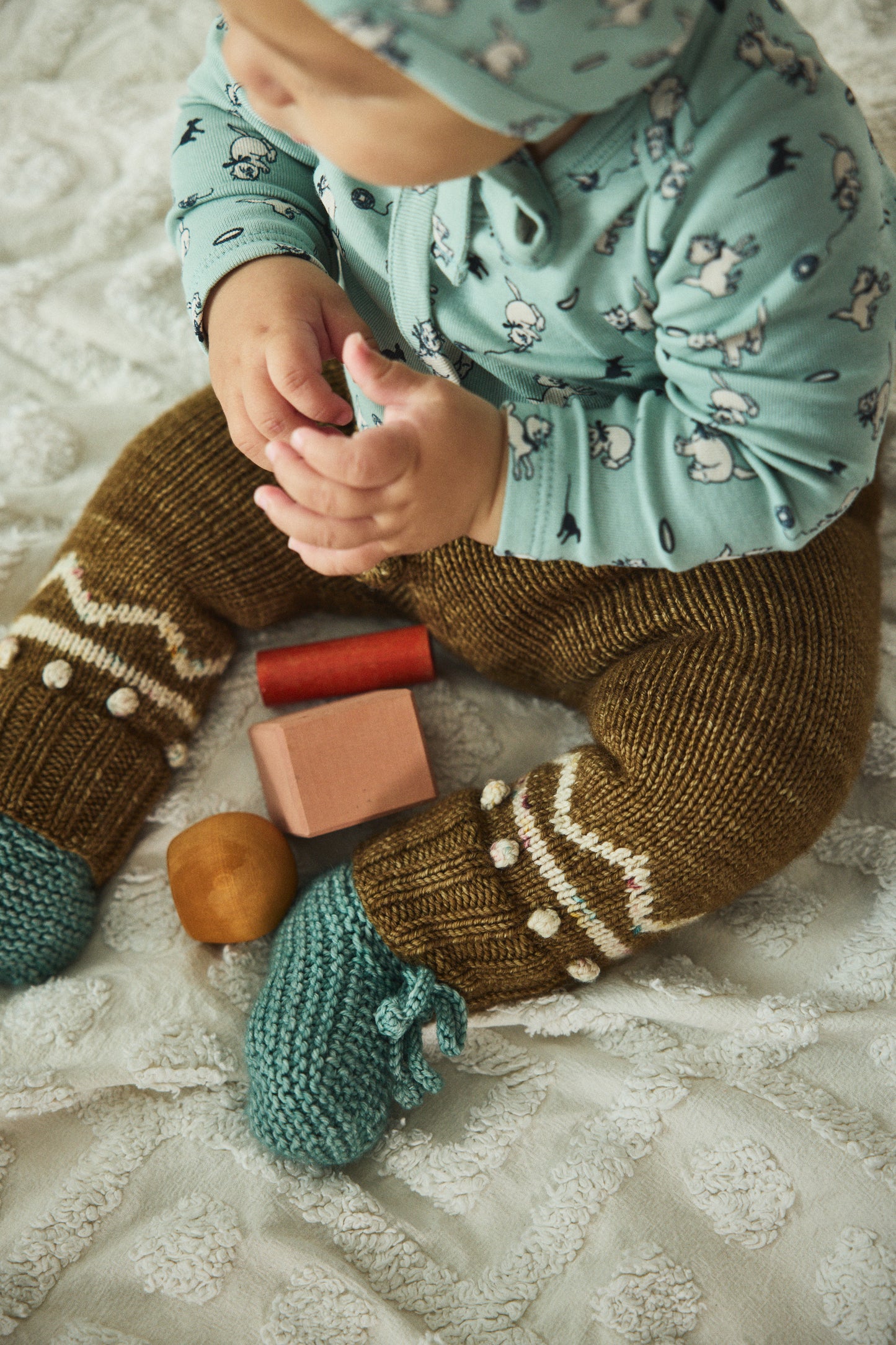 +Misha&Puff+ Baby Pima Bonnet - Sage Cat & Mouse