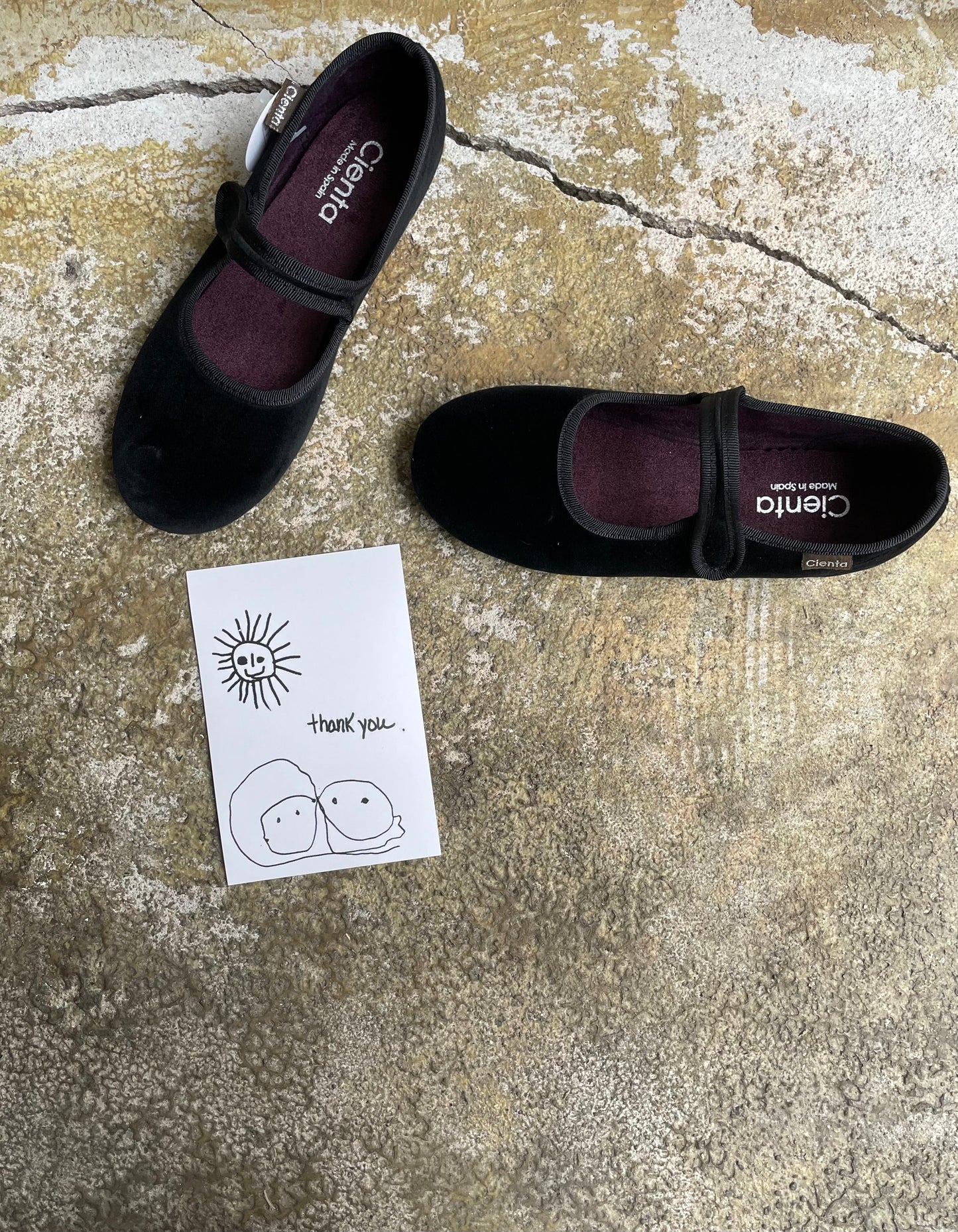 +Cienta+ Velour Velcro Mary Jane - black