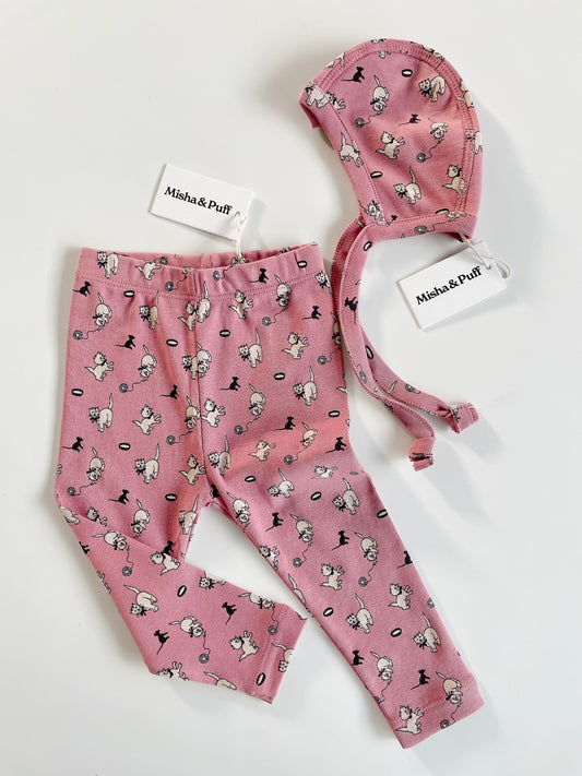+Misha&Puff+ Baby Legging - Antique Rose Cat & Mouse