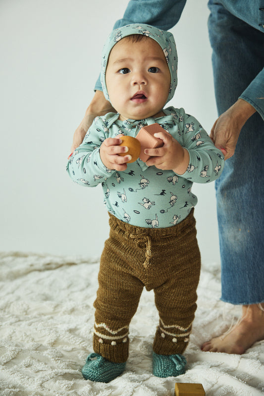 +Misha&Puff+ Baby Long Sleeve Lap Onesie - Sage Cat & Mouse