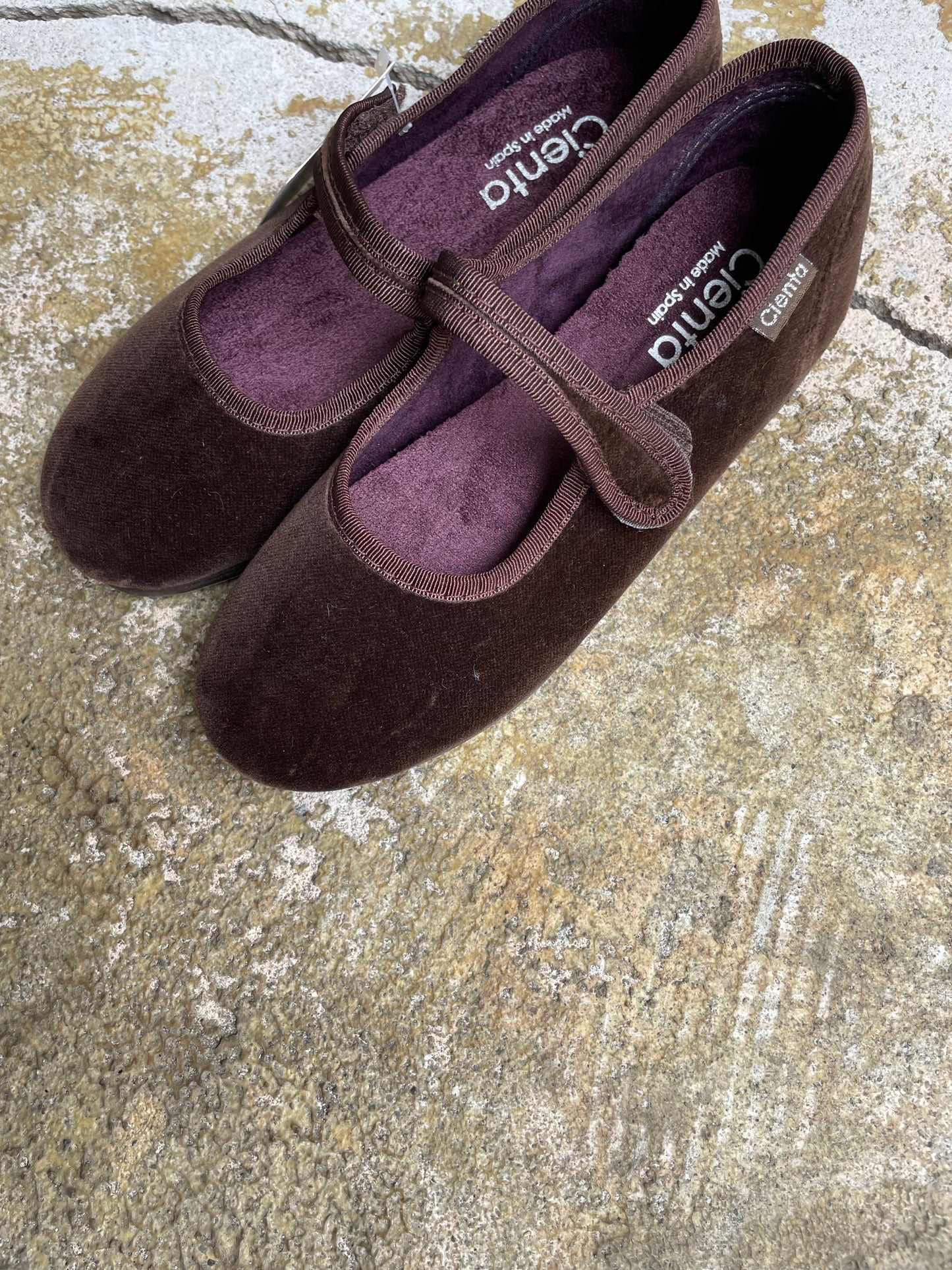 +Cienta+ Velour Velcro Mary Jane - brown