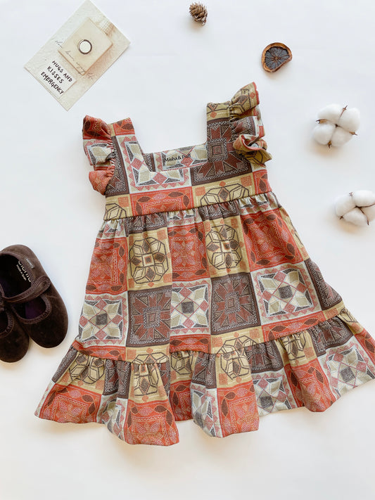 +Misha&Puff+ Ruffle Sleeve Dress - Chili Spice Cross Stitch