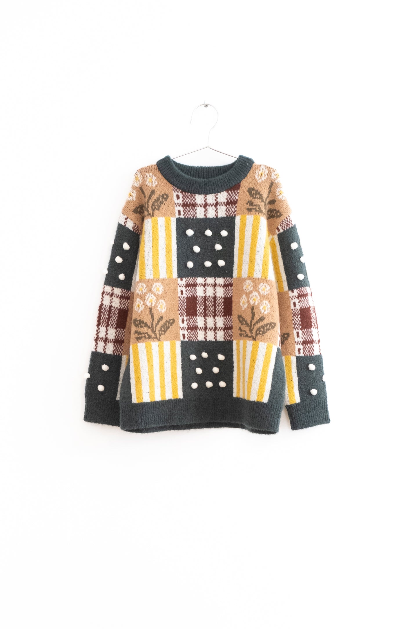 +FISH&KIDS+ 'ADULT' FLOWERS AND POM POM PATCHWORK SWEATER