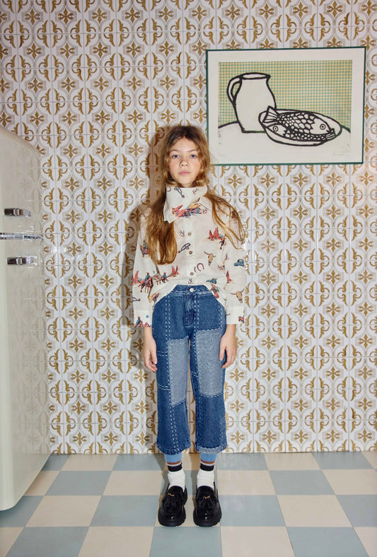 +FISH&KIDS+ DENIM PATCHWORK PANTS