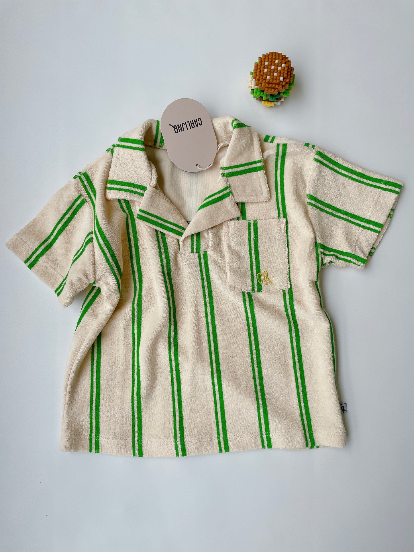+CARLIJNQ+ Stripes green loose fit polo with embroidery