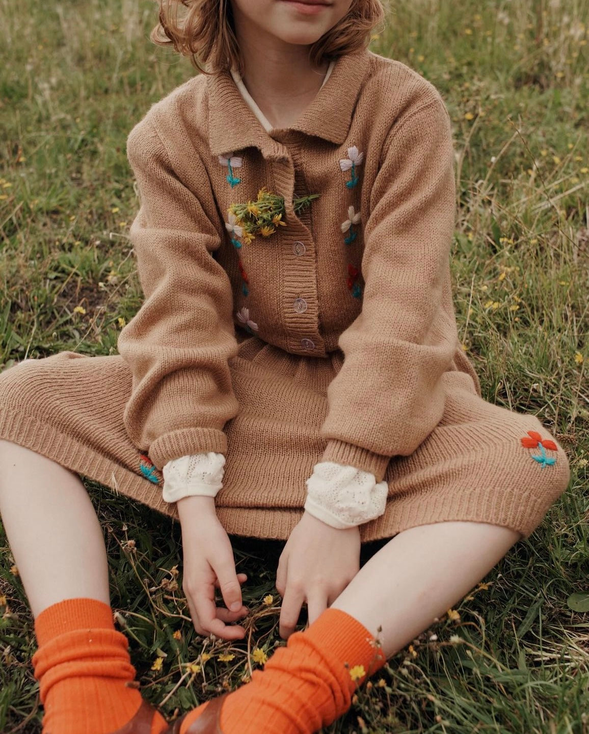 +FISH&KIDS+ Camel Dress with Embroidered Flowers and Buttons