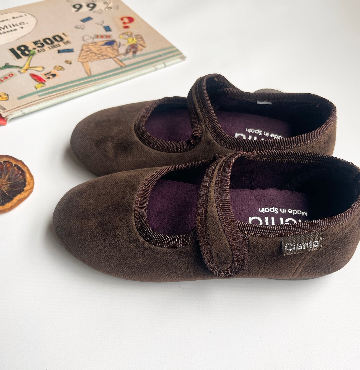 +Cienta+ Velour Velcro Mary Jane - brown