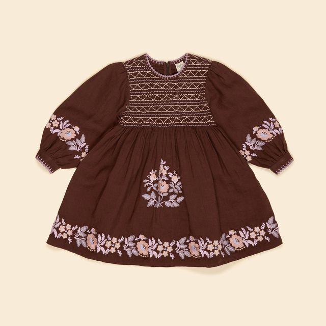 +Apolina+ NOEMIE EMBROIDERED DRESS | DARK CHOCOLATE