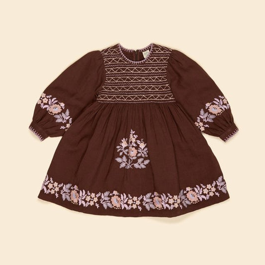 +Apolina+ NOEMIE EMBROIDERED DRESS | DARK CHOCOLATE