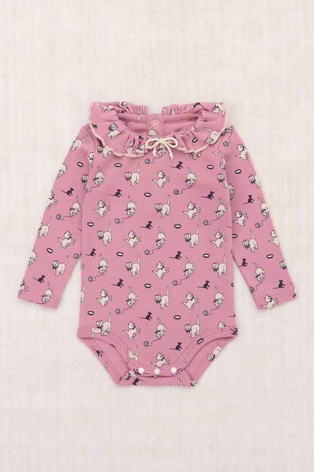 +Misha&Puff+ Baby Pattie Onesie - Antique Rose Cat & Mouse