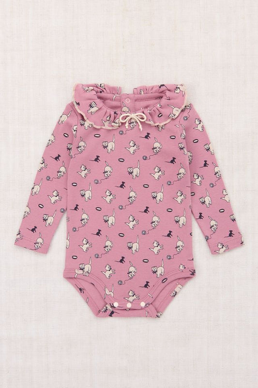 +Misha&Puff+ Baby Pattie Onesie - Antique Rose Cat & Mouse