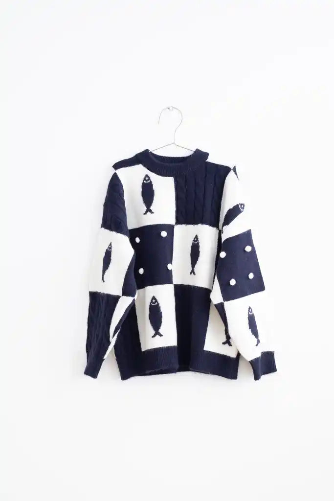+FISH&KIDS+ FISH PATCHWORK KNIT